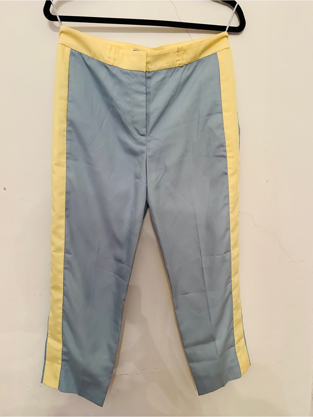 Prada Silk light Blue and Yellow Side-Stripe Women's Crop Pants